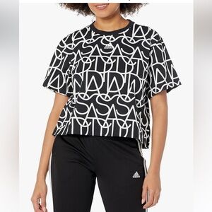 Adidas All-Over Graphic Boyfriend T-Shirt Black & White Crop Size Women’s Small